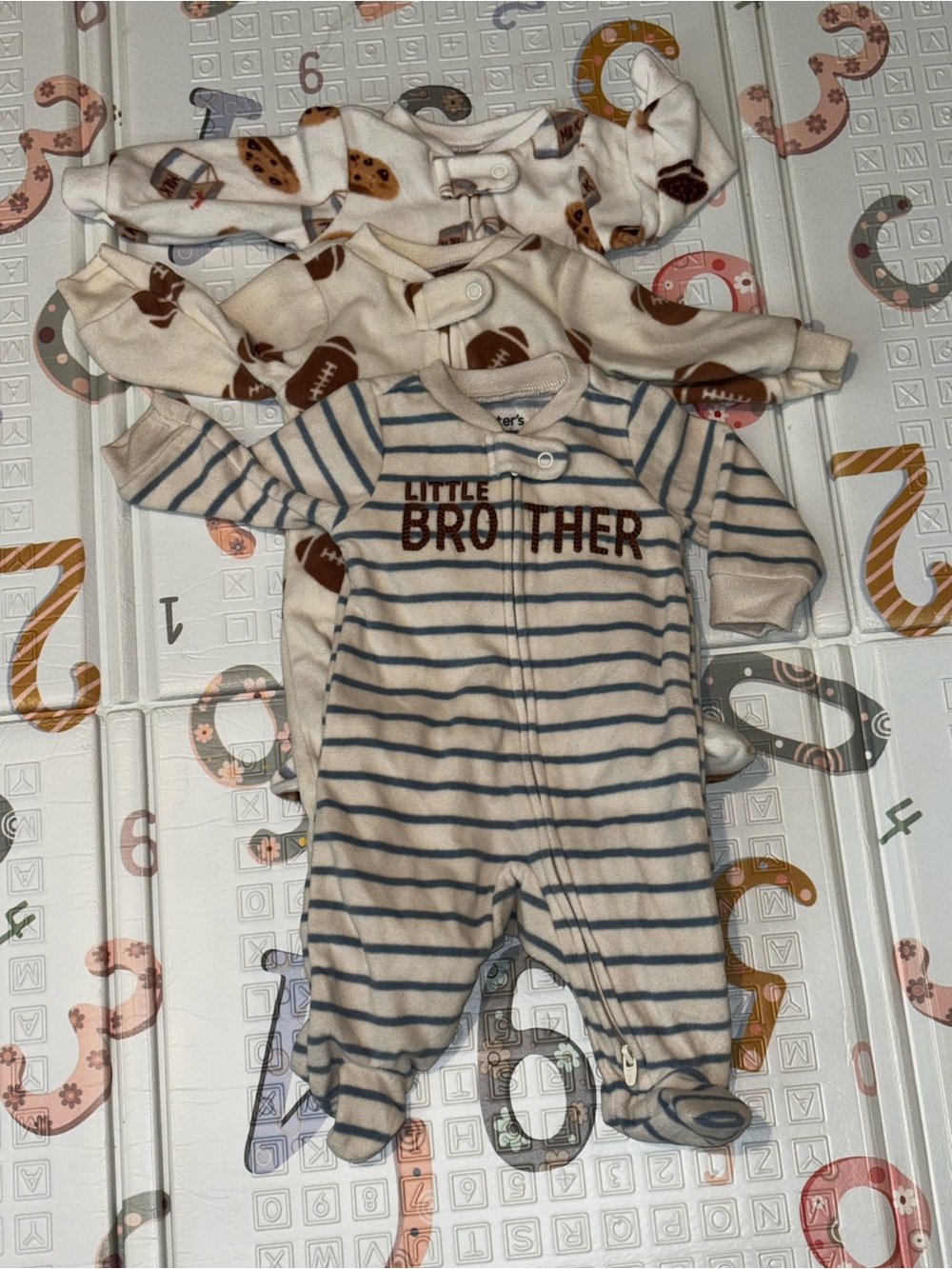 Carter's Cream & Blue Striped "Little Brother" Footed One-Piece